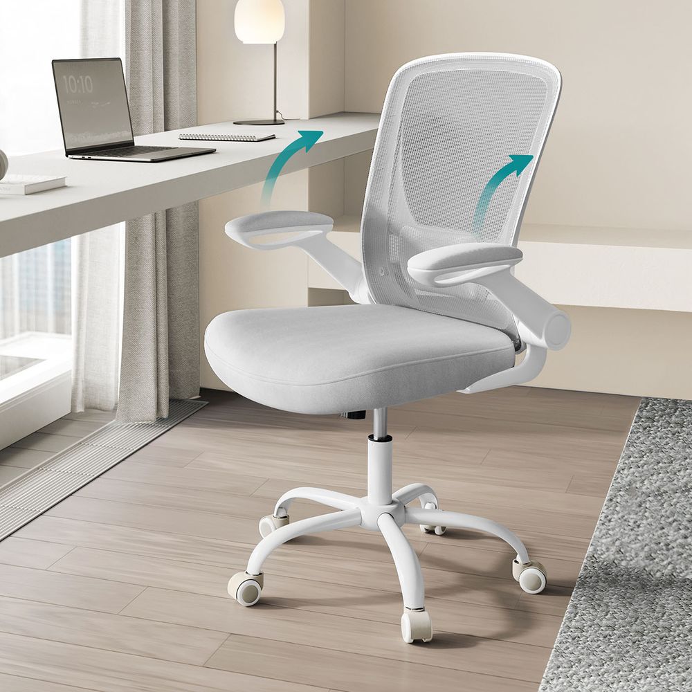 Kontorsstol - Ergonomisk - med fällbara armstöd - dimma blått