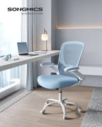 Kontorsstol - Ergonomisk - med fällbara armstöd - dimma blått