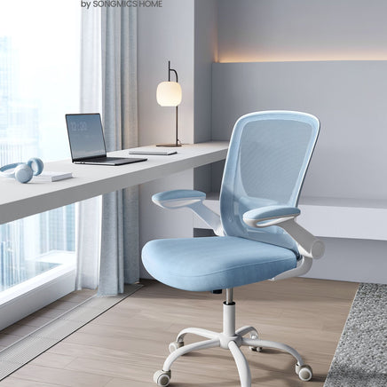 Kontorsstol – ergonomisk med fällbara armstöd – dimmblå