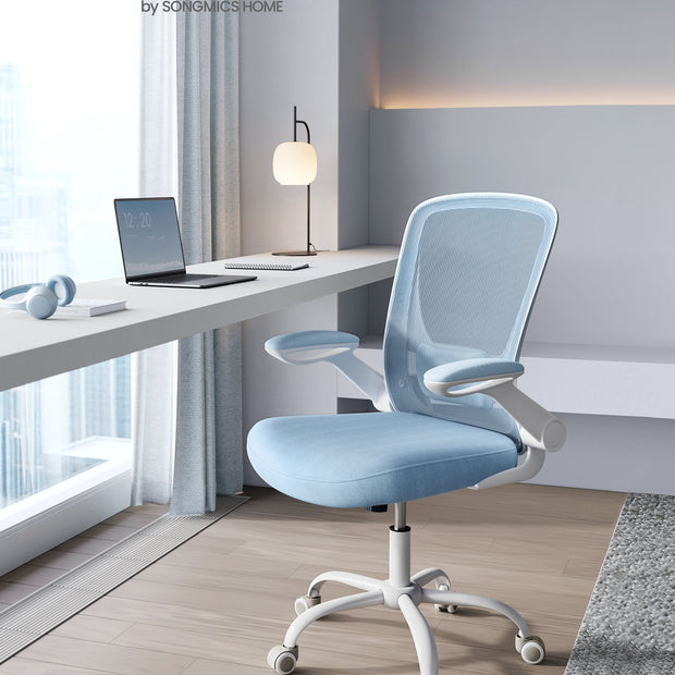 Kontorsstol – ergonomisk med fällbara armstöd – dimmblå