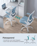 Kontorsstol - Ergonomisk - med fällbara armstöd - dimma blått