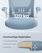 Kontorsstol - Ergonomisk - med fällbara armstöd - dimma blått