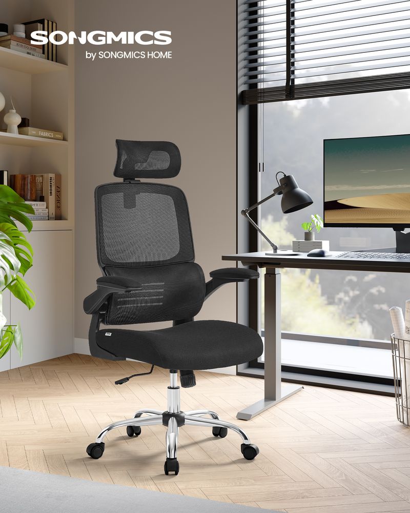 Kontorsstol – Ergonomisk med justerbart nackstöd – Svart