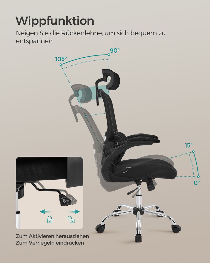 Kontorsstol – Ergonomisk med justerbart nackstöd – Svart