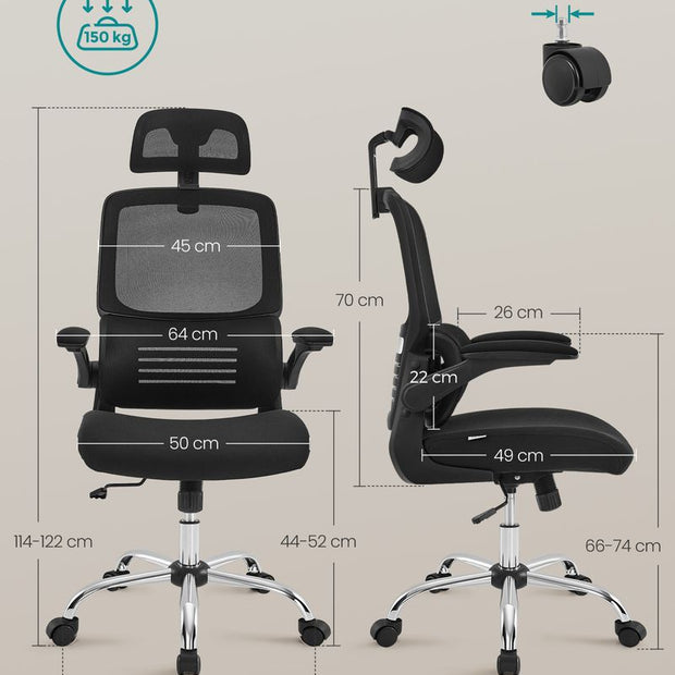 Kontorsstol – Ergonomisk med justerbart nackstöd – Svart
