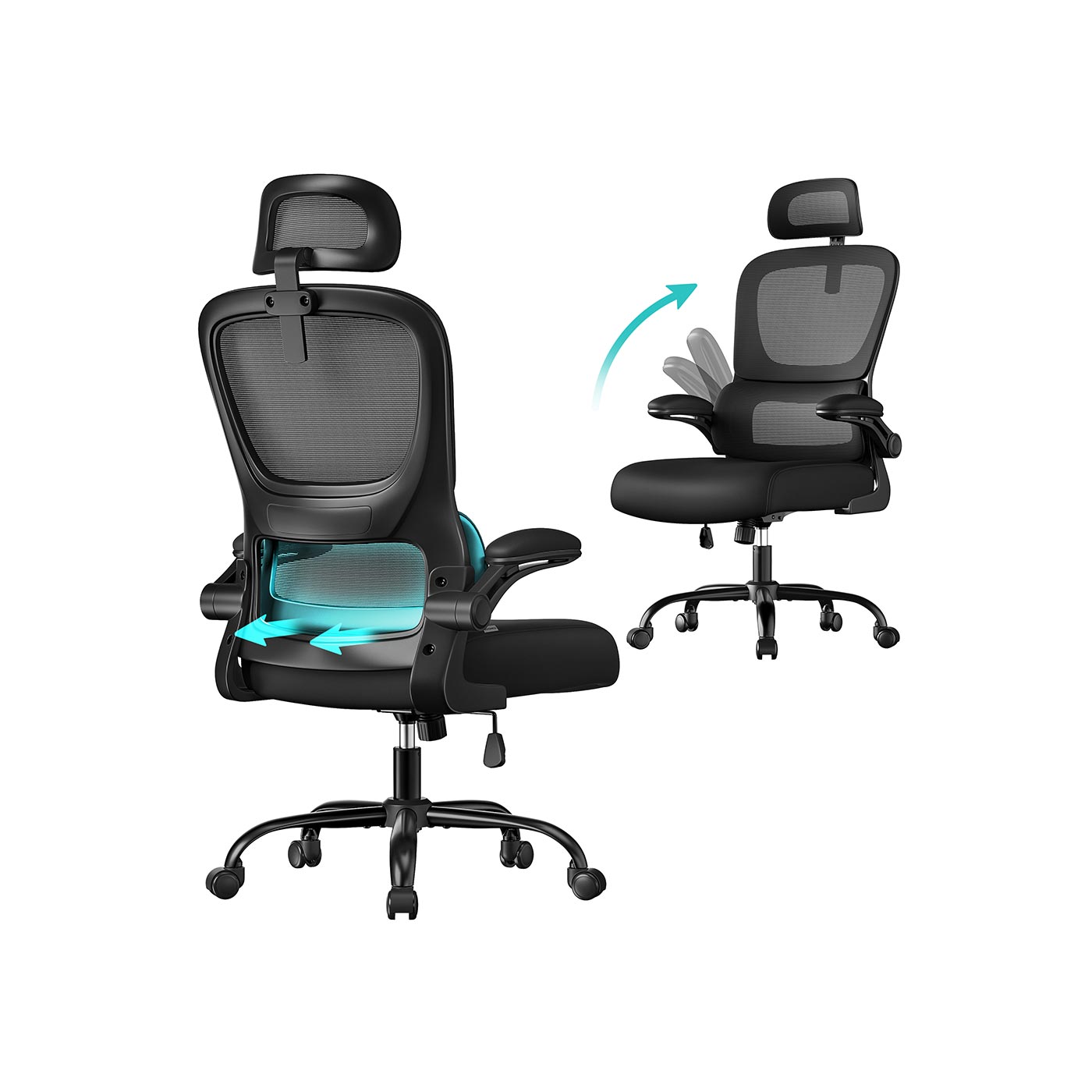 Kontorsstol – ergonomisk design – meshtyg – svart