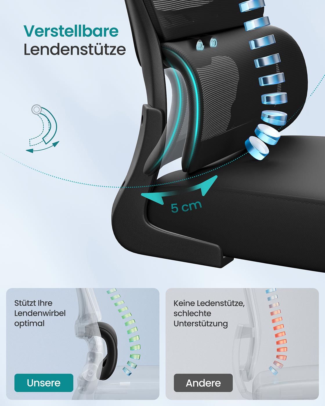 Kontorsstol – ergonomisk design – meshtyg – svart
