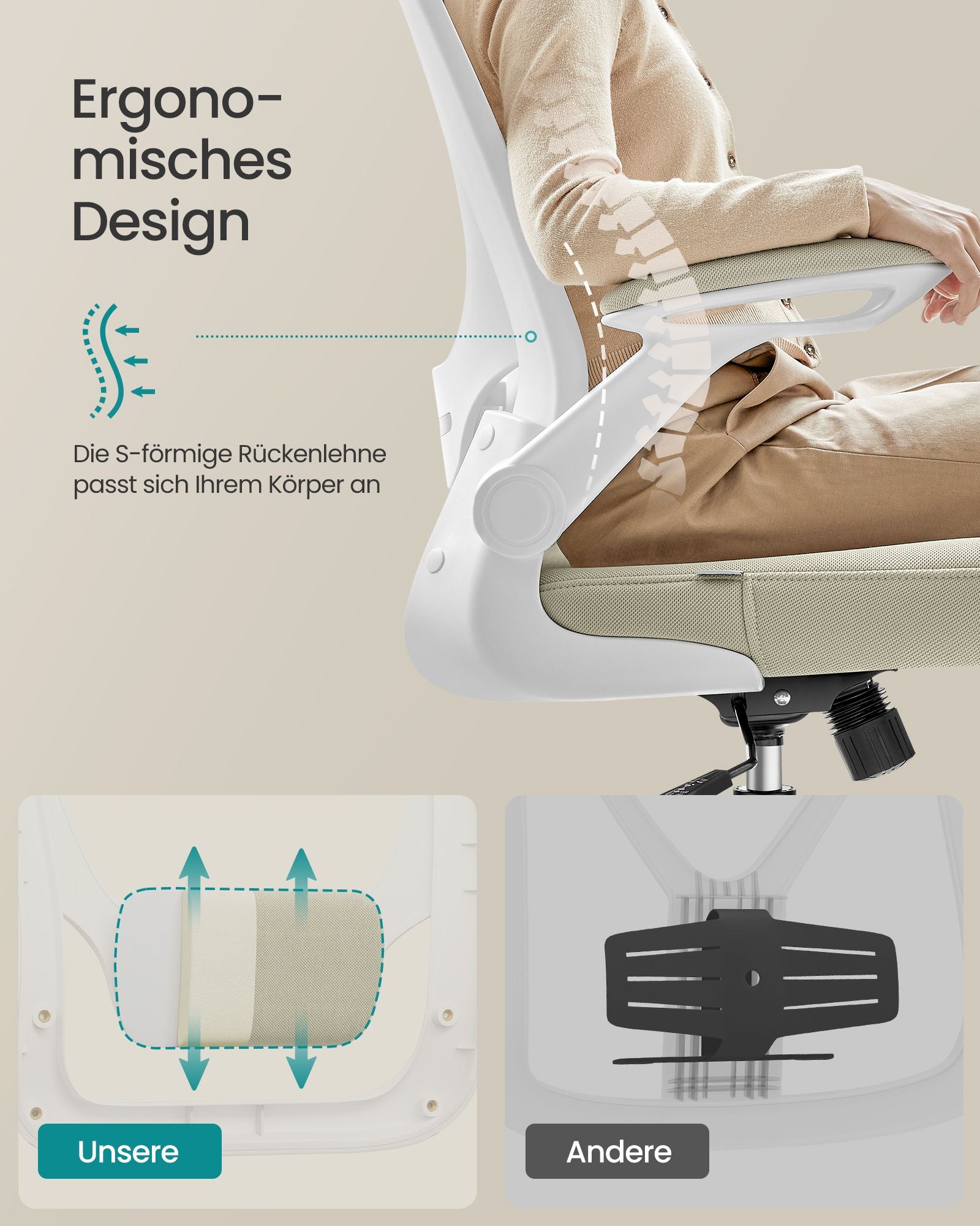 Kontorsordförande - Ergonomisk - med nät - cappuccino beige