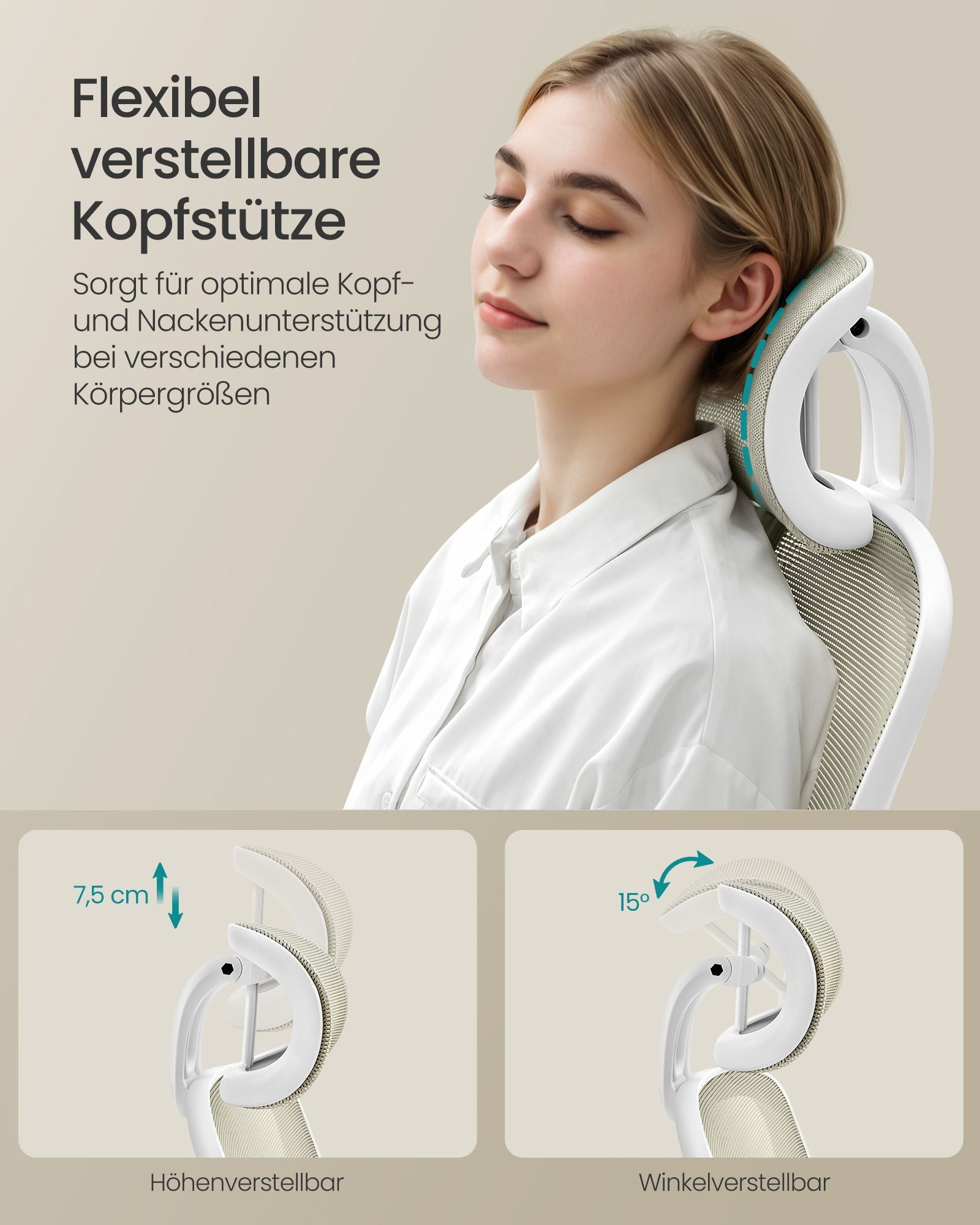 Kontorsordförande - Ergonomisk - med nät - cappuccino beige