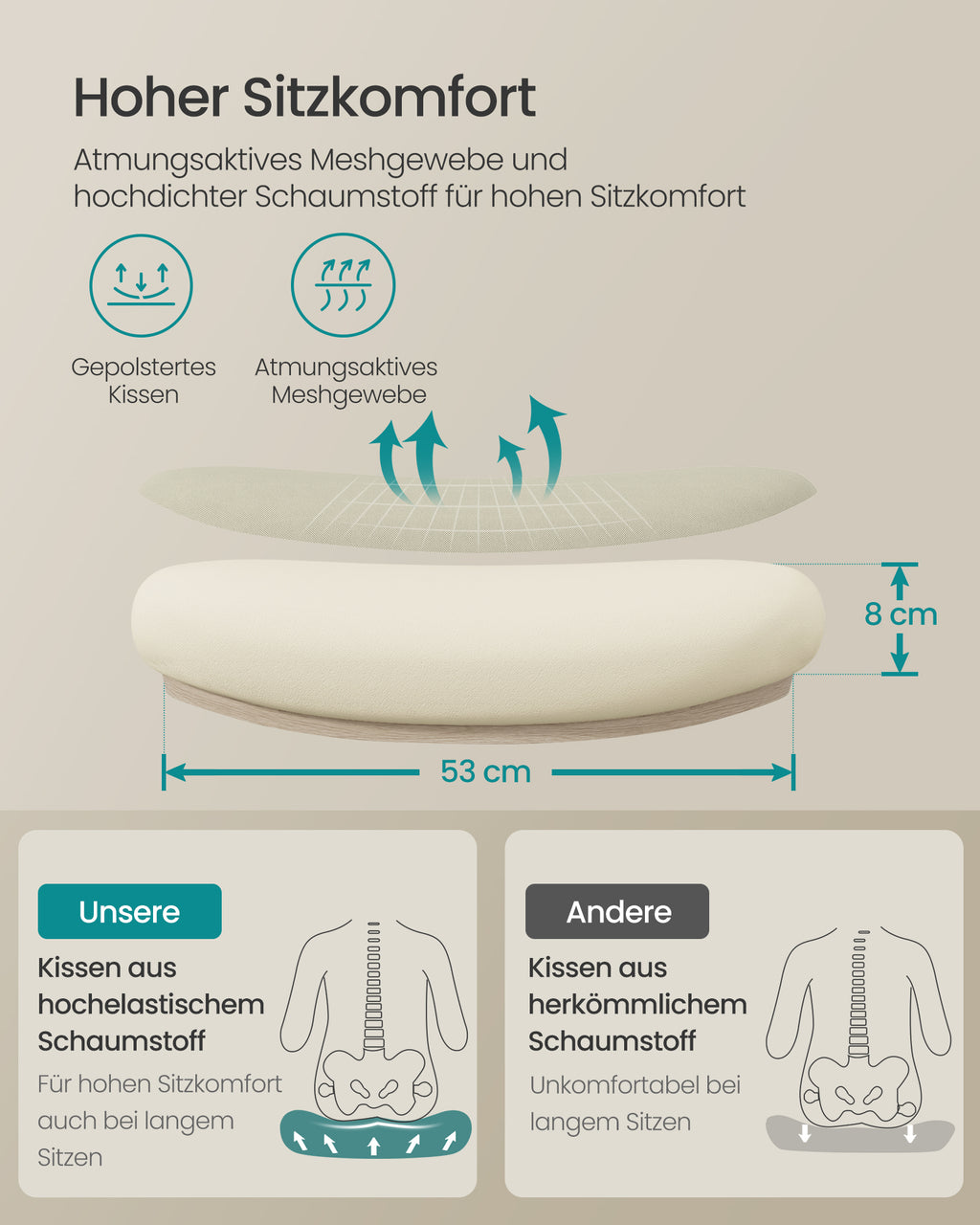 Kontorsordförande - Ergonomisk - med nät - cappuccino beige