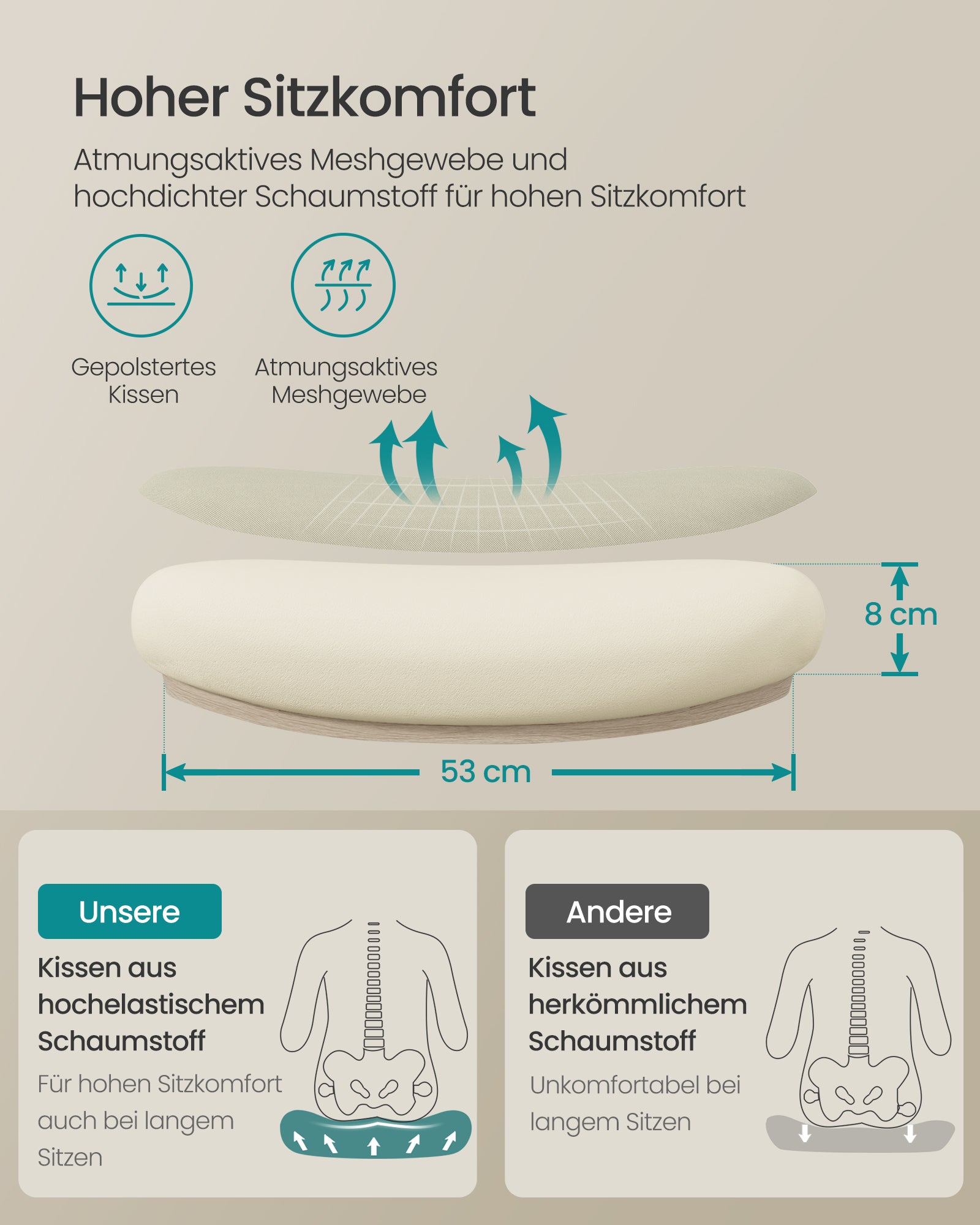 Kontorsordförande - Ergonomisk - med nät - cappuccino beige