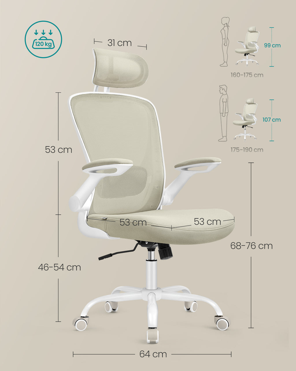 Kontorsordförande - Ergonomisk - med nät - cappuccino beige