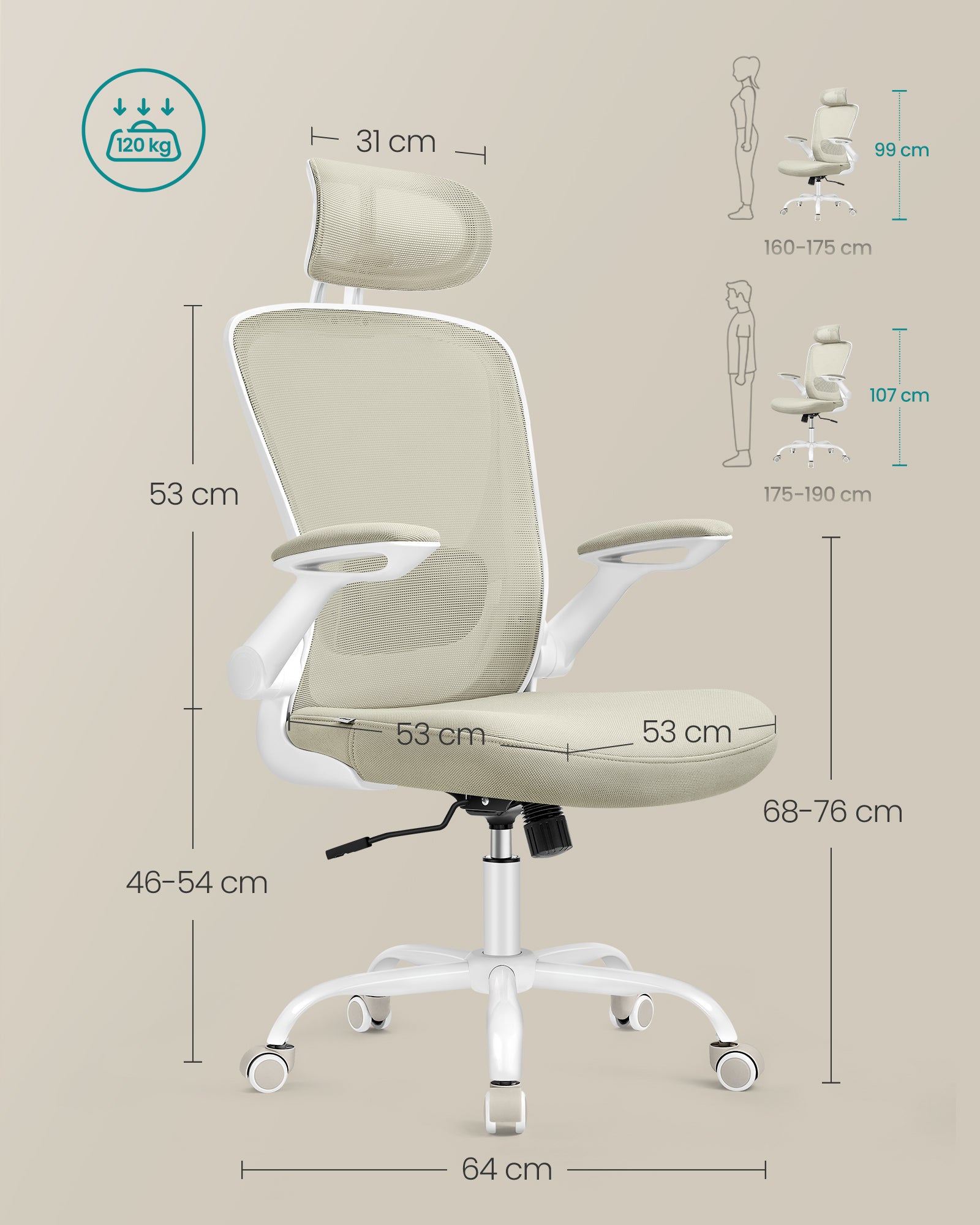 Kontorsordförande - Ergonomisk - med nät - cappuccino beige