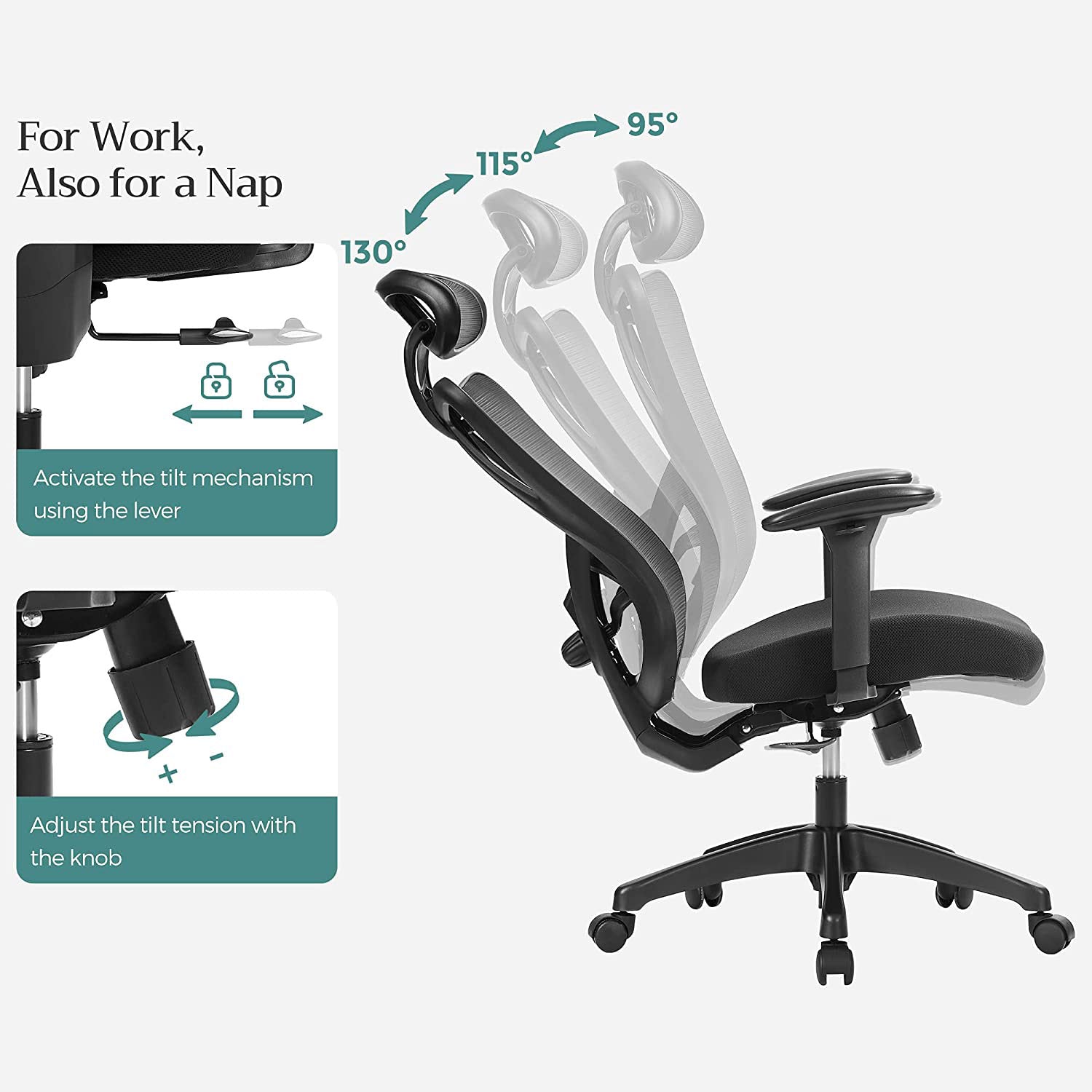 Kontorsordförande - Ergonomisk kontorsstol - Justerbar datorstol - Svart