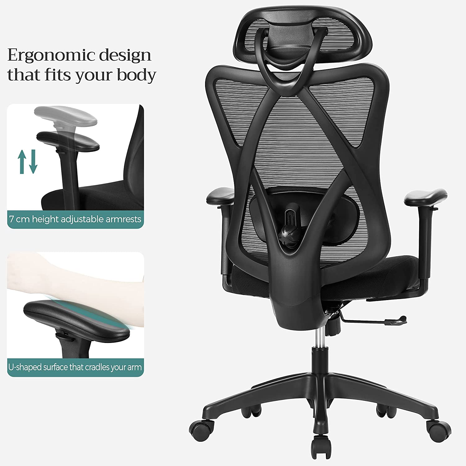 Kontorsordförande - Ergonomisk kontorsstol - Justerbar datorstol - Svart
