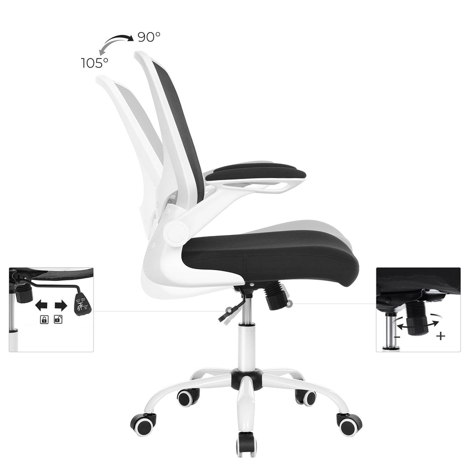 Kontorsstol - Fällbara armstöd - Justerbart ryggstöd - Svart och vitt