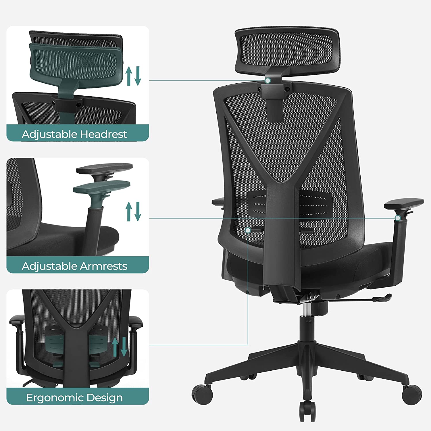 Kontorsstol – Ergonomisk med fotstöd – Svart
