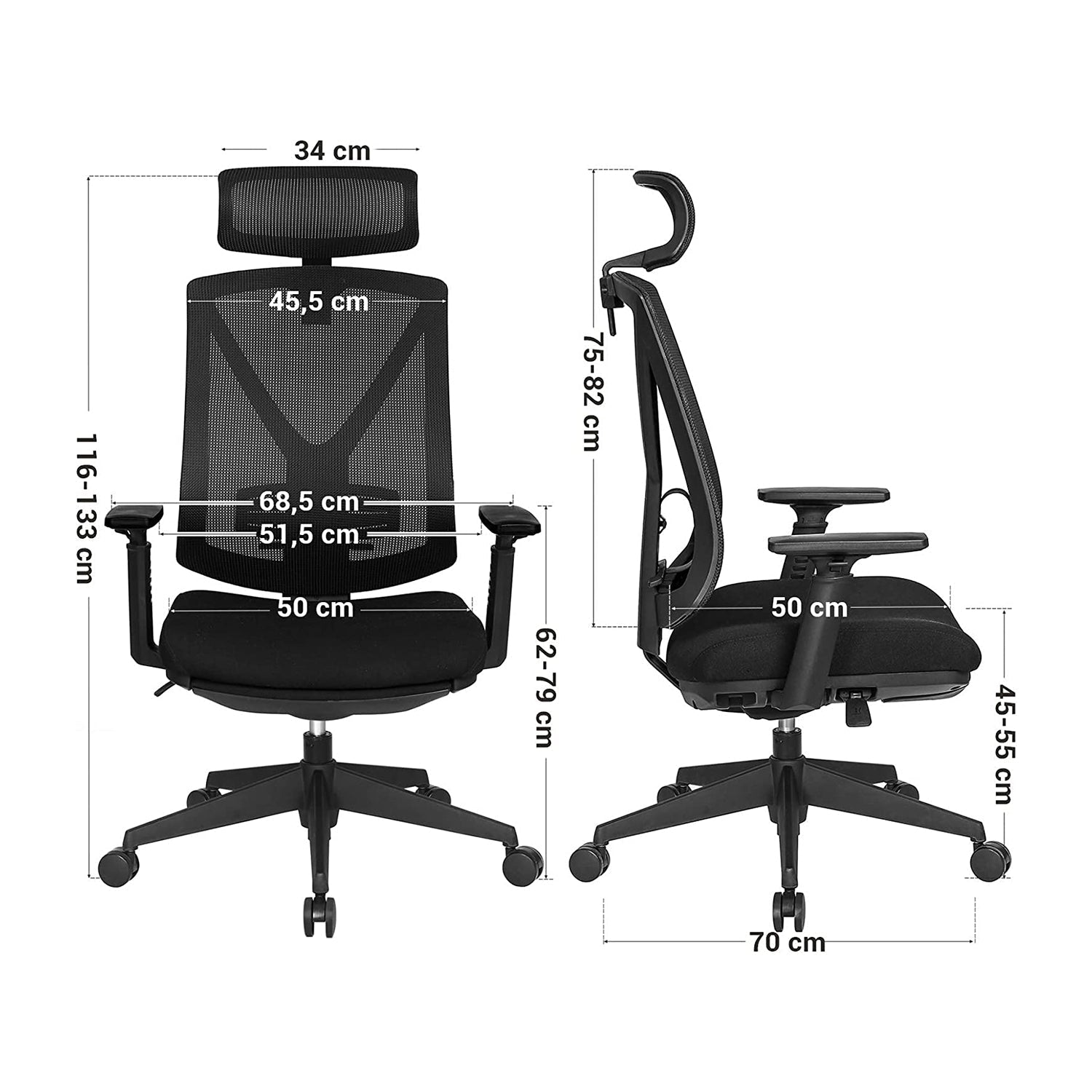 Kontorsstol – Ergonomisk med fotstöd – Svart