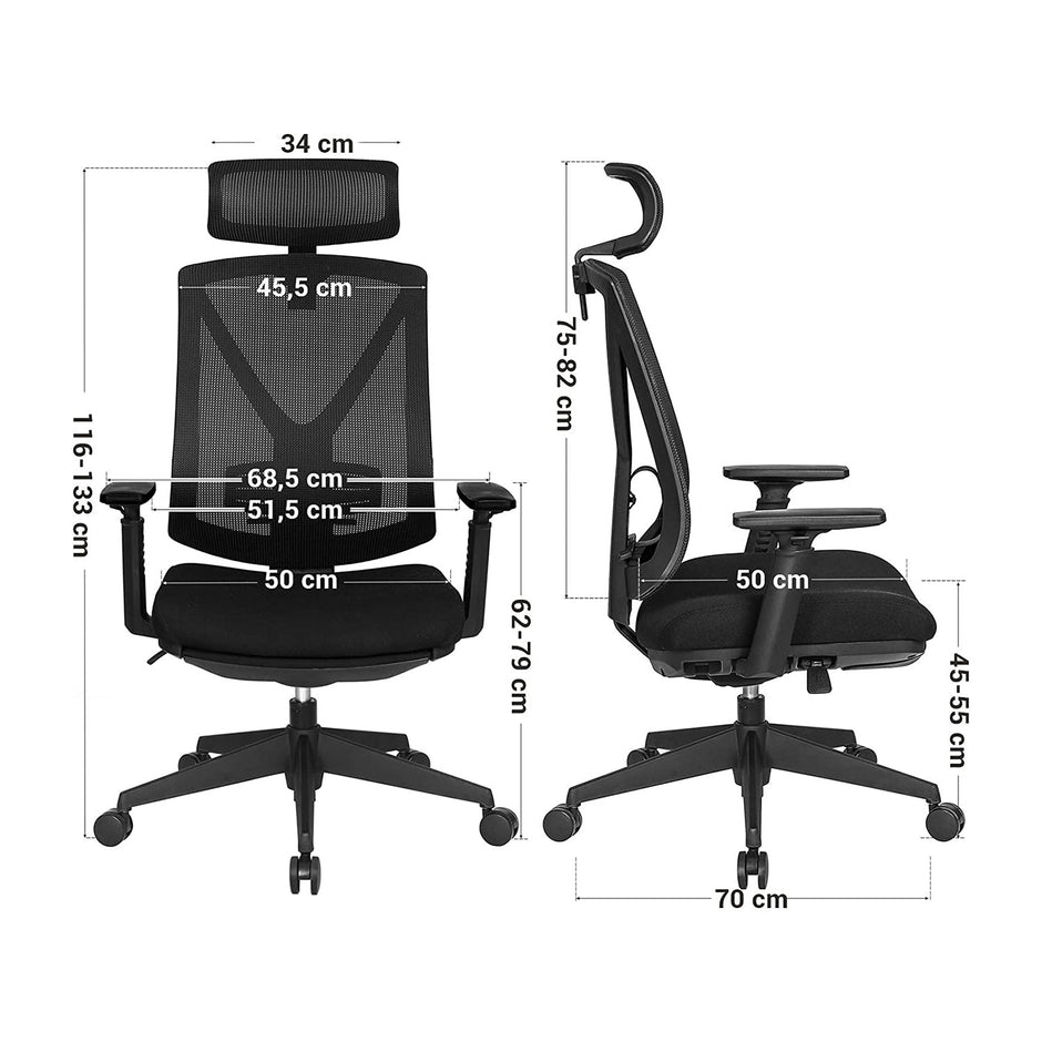 Kontorsstol – Ergonomisk med fotstöd – Svart