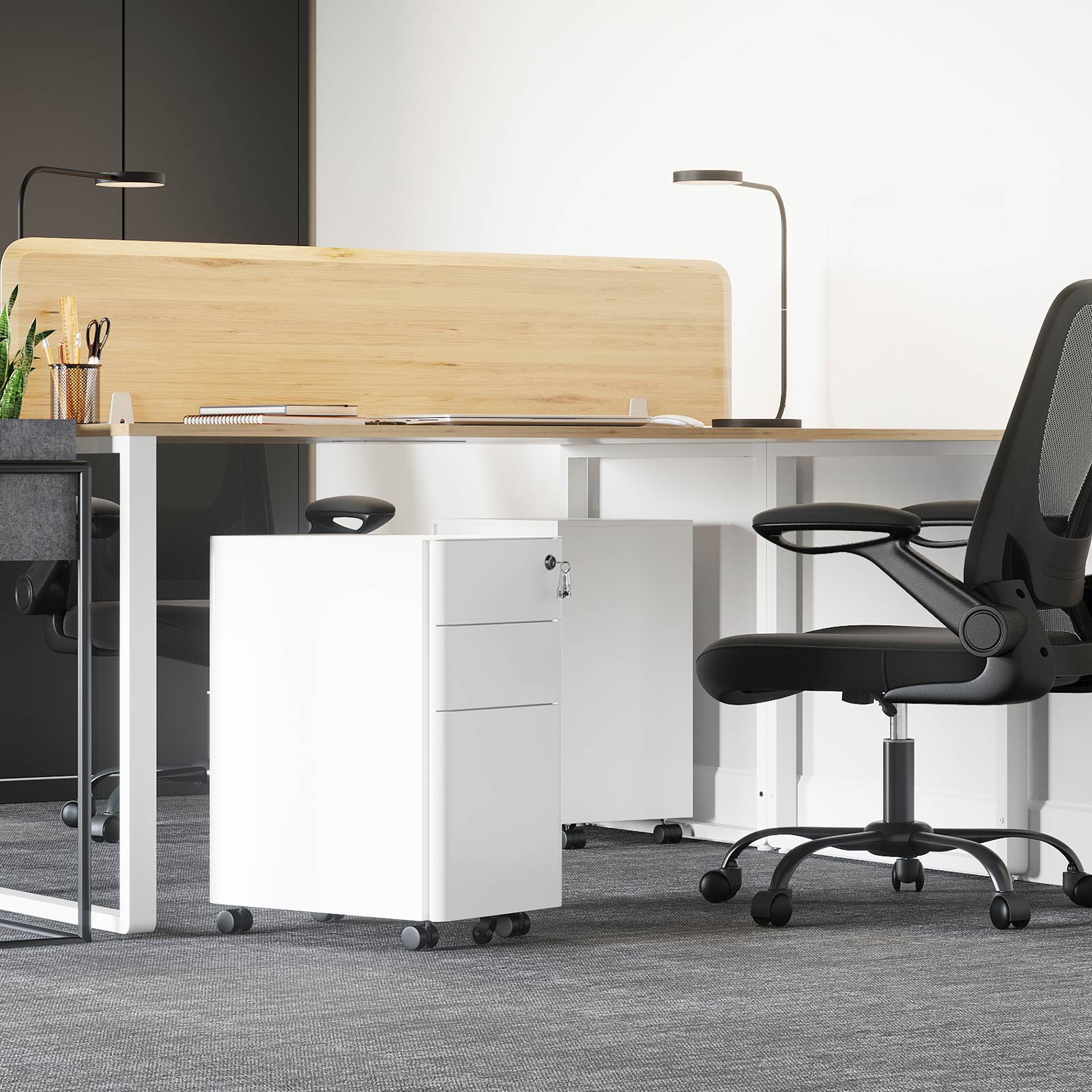 Ladeblok - Archive Cabinet - Office Cabinet with Wheels and Lock - White