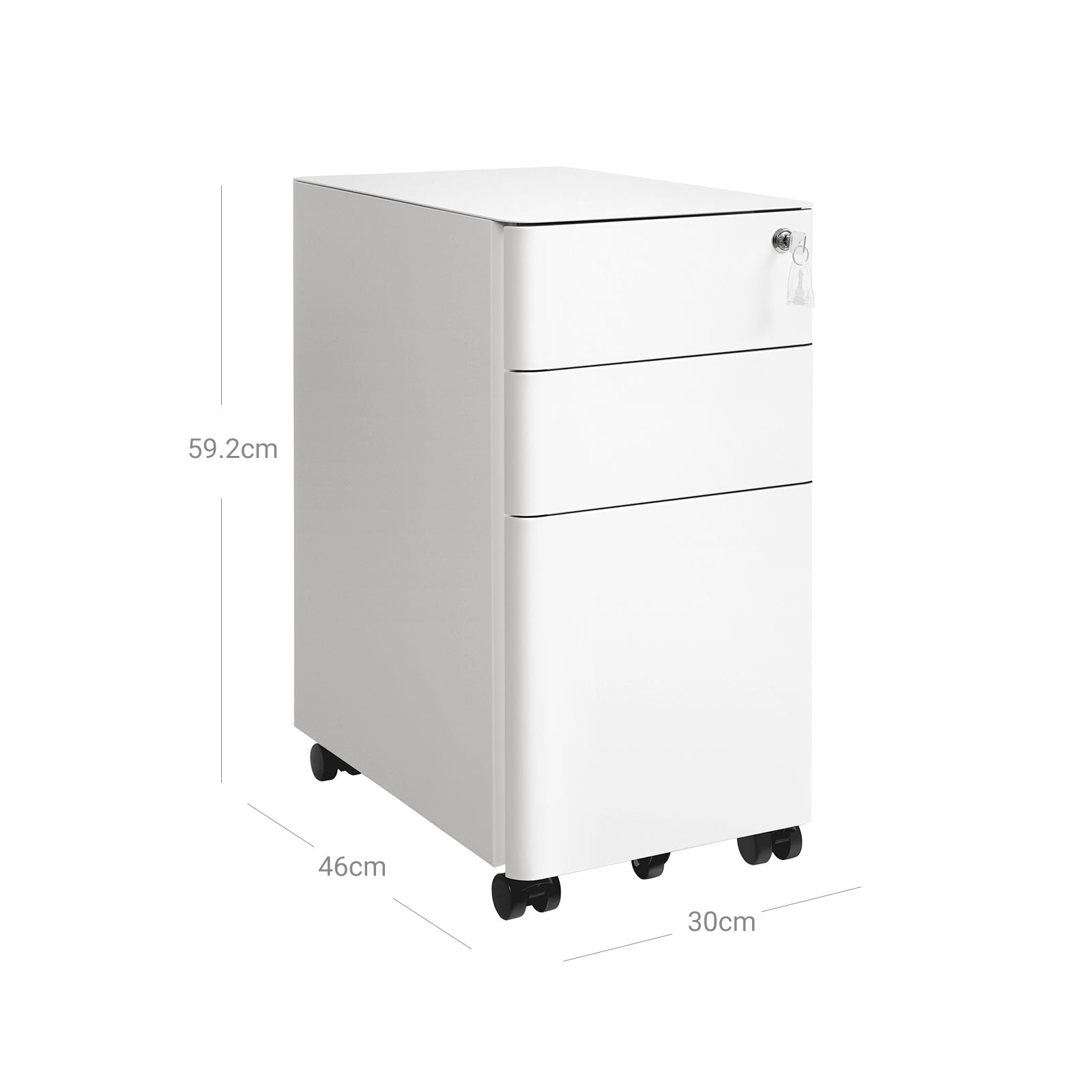 Ladeblok - Archive Cabinet - Office Cabinet with Wheels and Lock - White