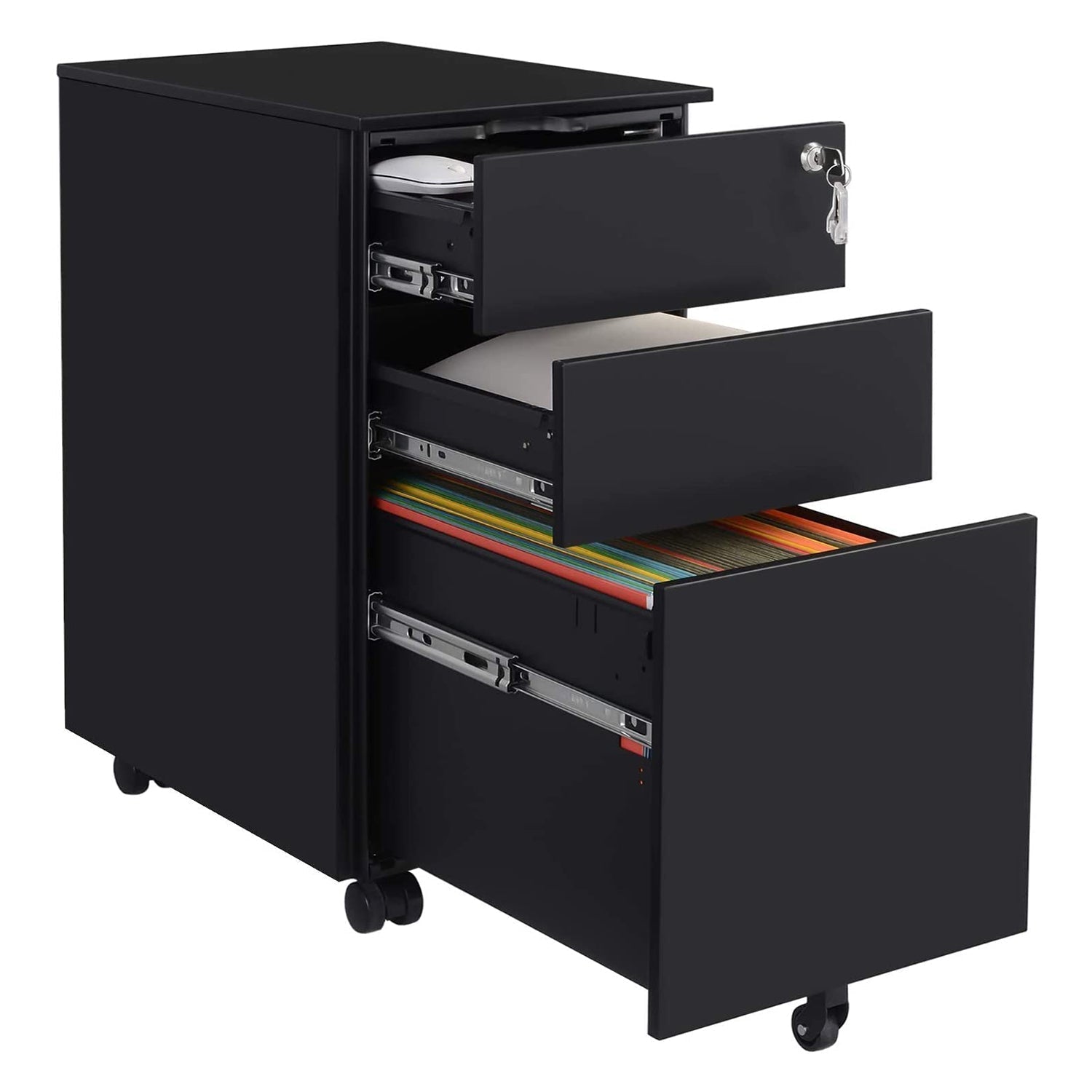 LadeBlok - Mobil container - med hjul och lås - 3 lådor - svart