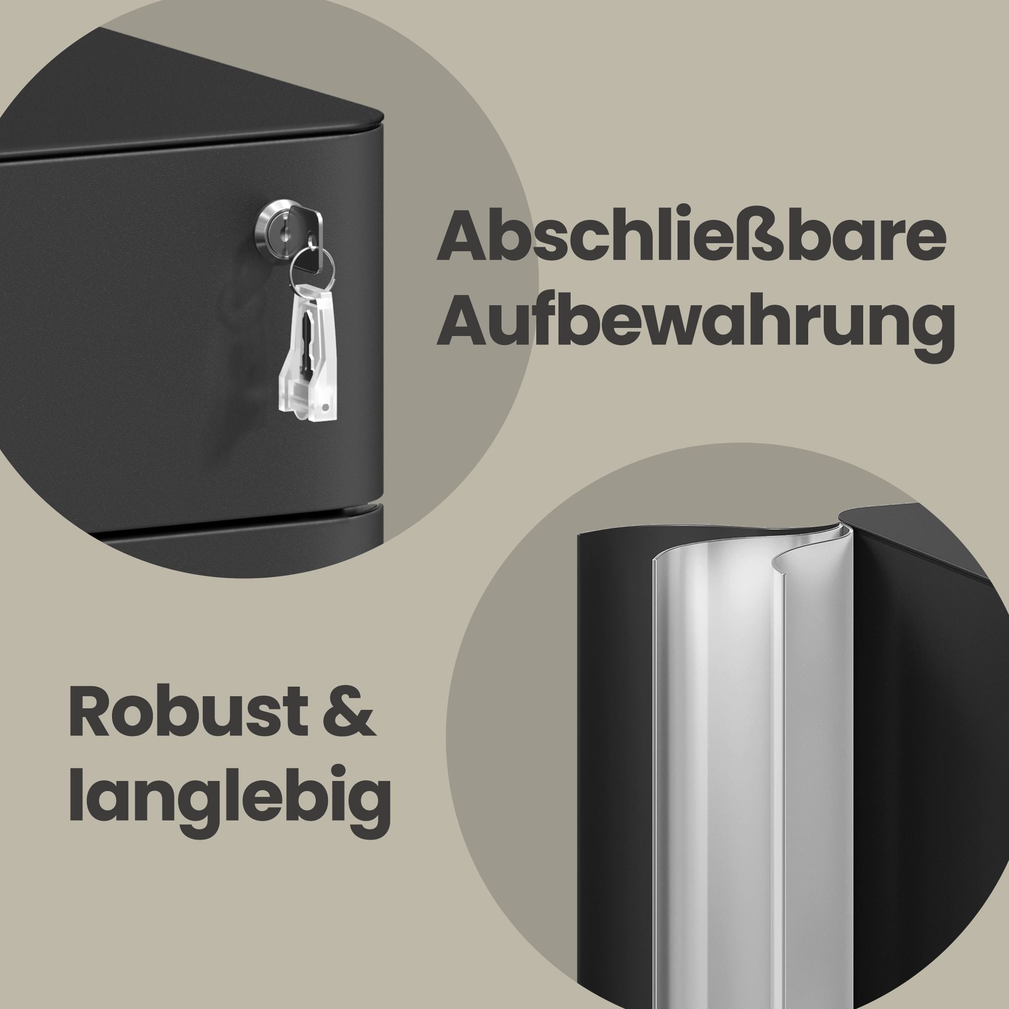 Rolcontainer - 3 Lades - Staal - Op Wielen - Zwart