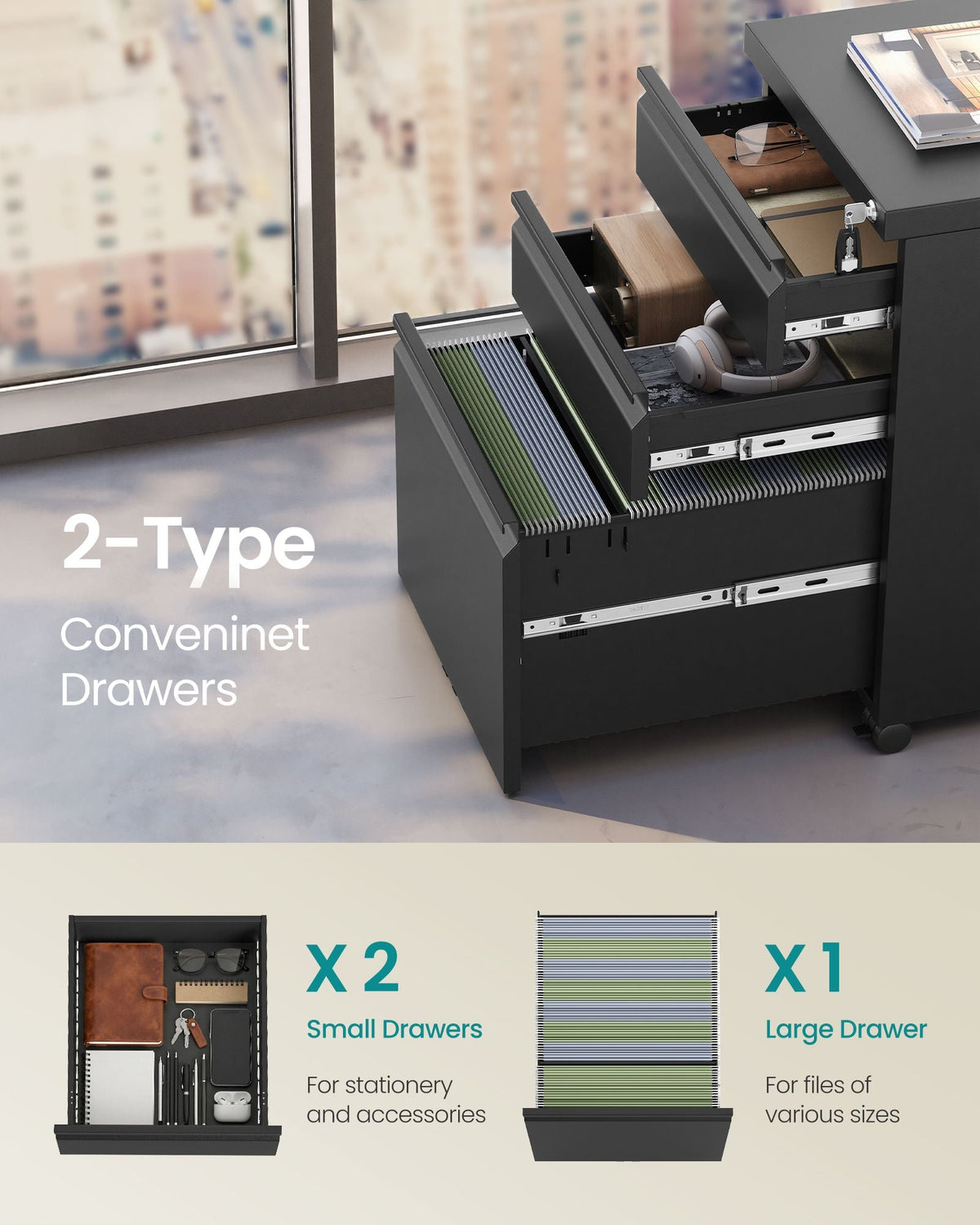 Filing Cabinet - Lockable with Drawers