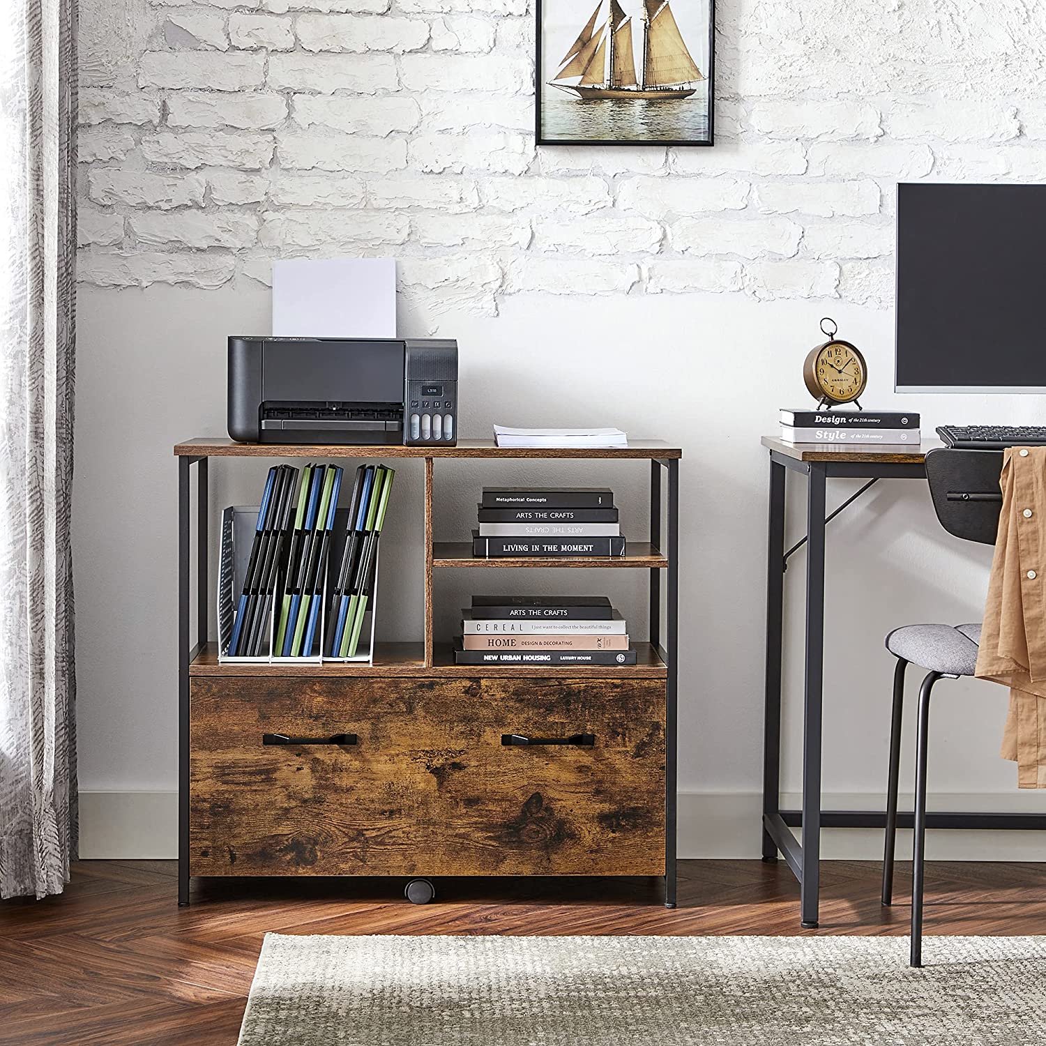 Arkivskåp-industriell stil-vintage brun-zwart