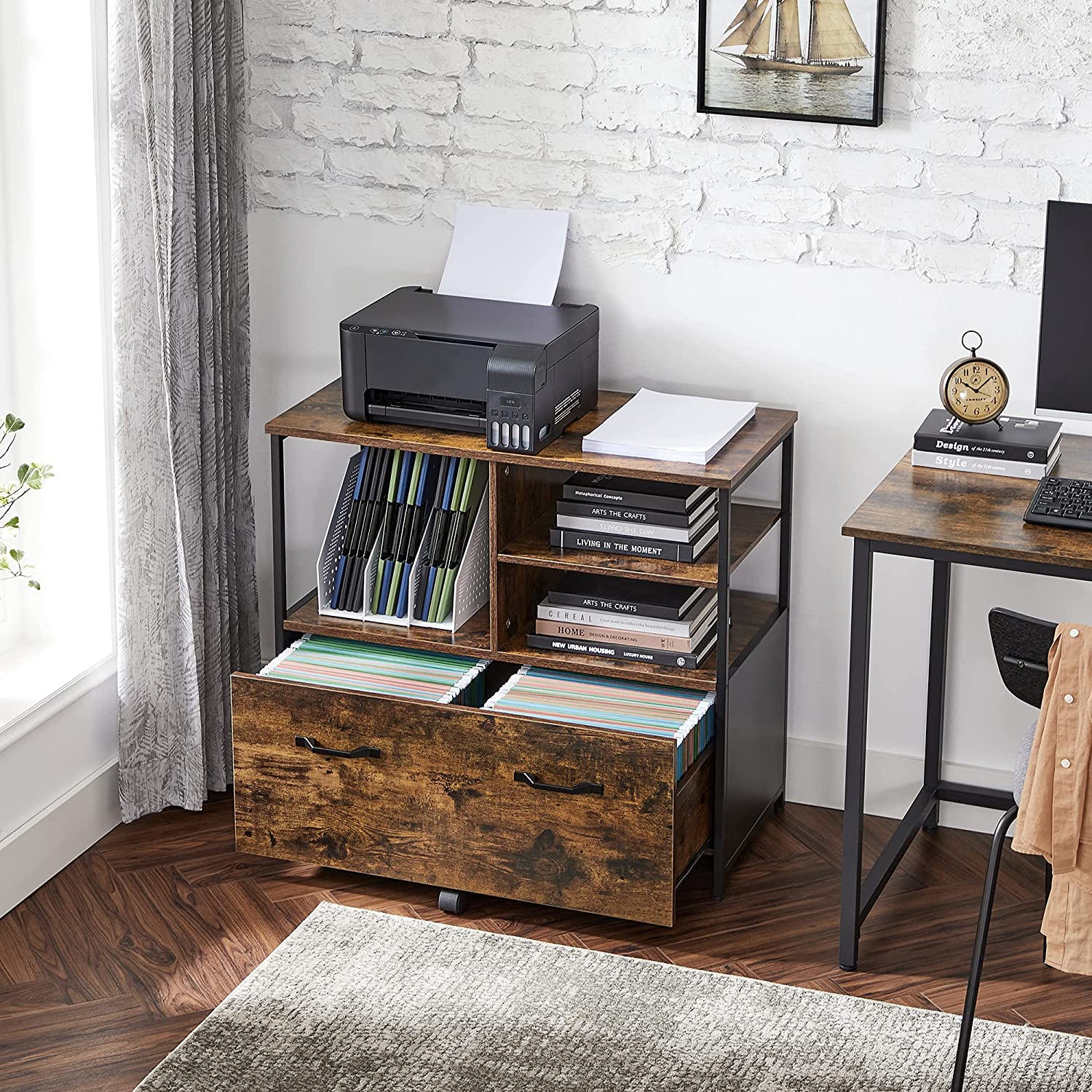 Arkivskåp-industriell stil-vintage brun-zwart