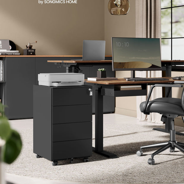 Rullbehållare – 4 lådor på hjul – stål – mattsvart