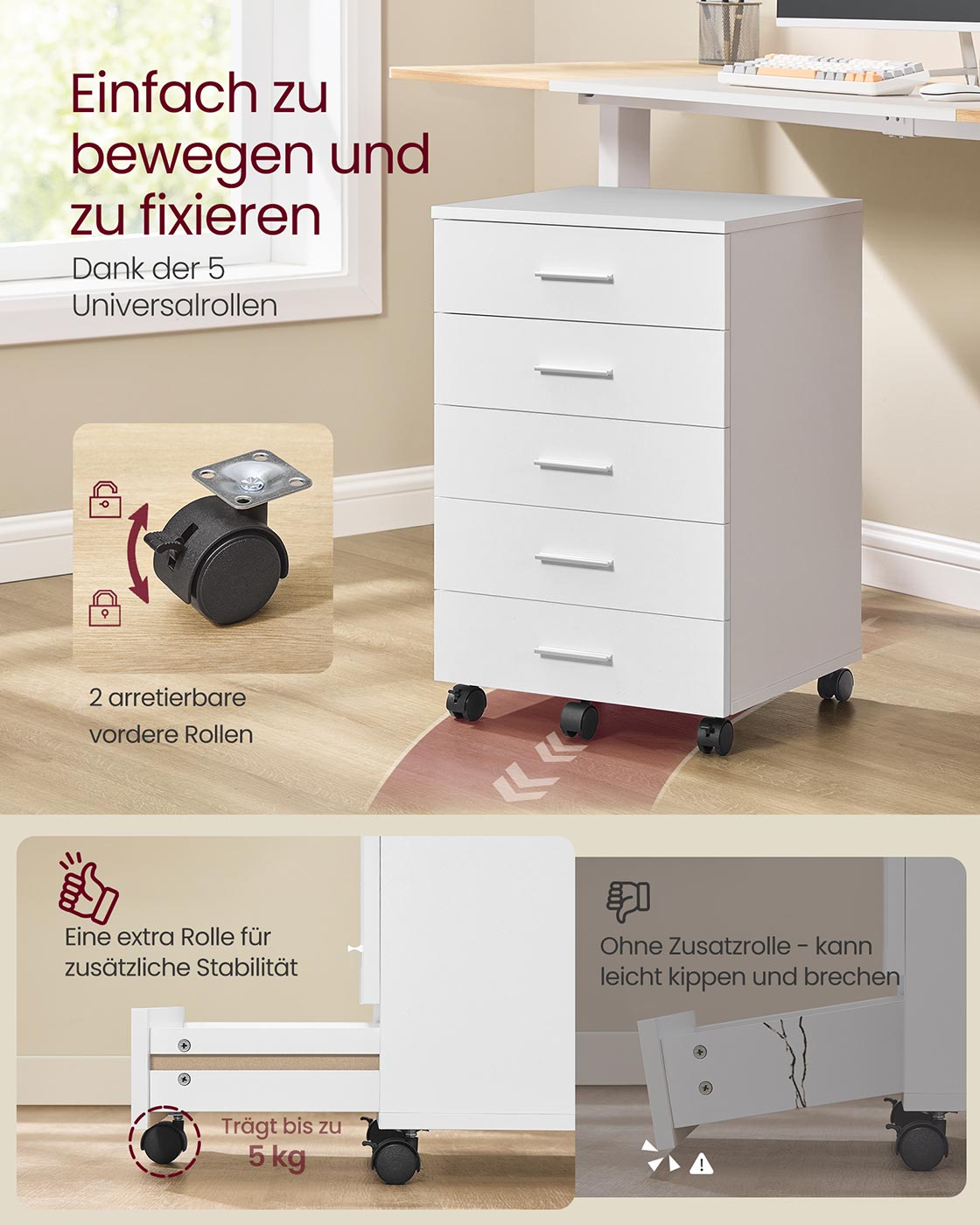 Mobil rullcontainer – Fem lådor – Cloud White