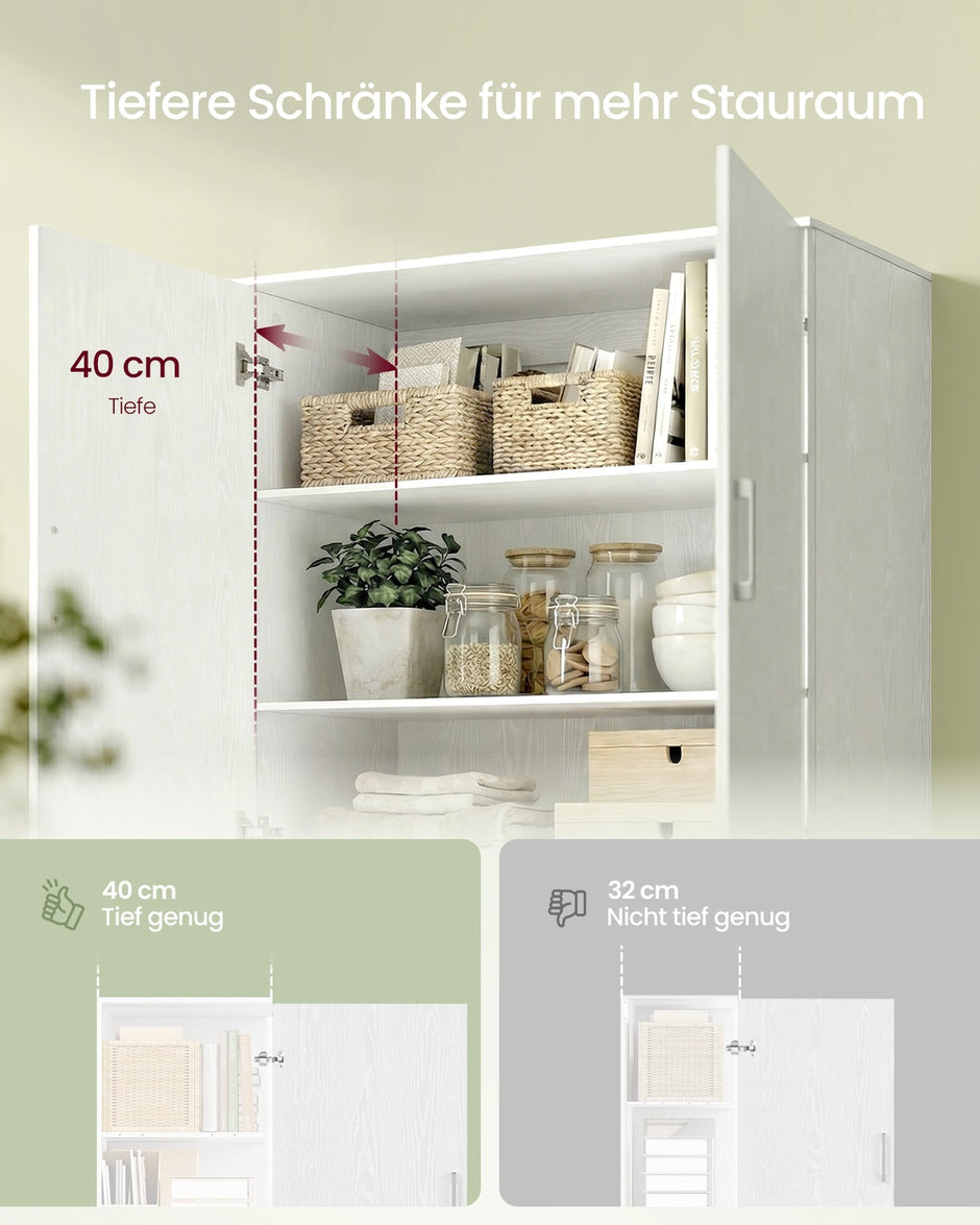 Kast - 80 x 40 x 180 cm - Sneeuwwit - Spaanplaat - Max. belasting per plank 25 kg