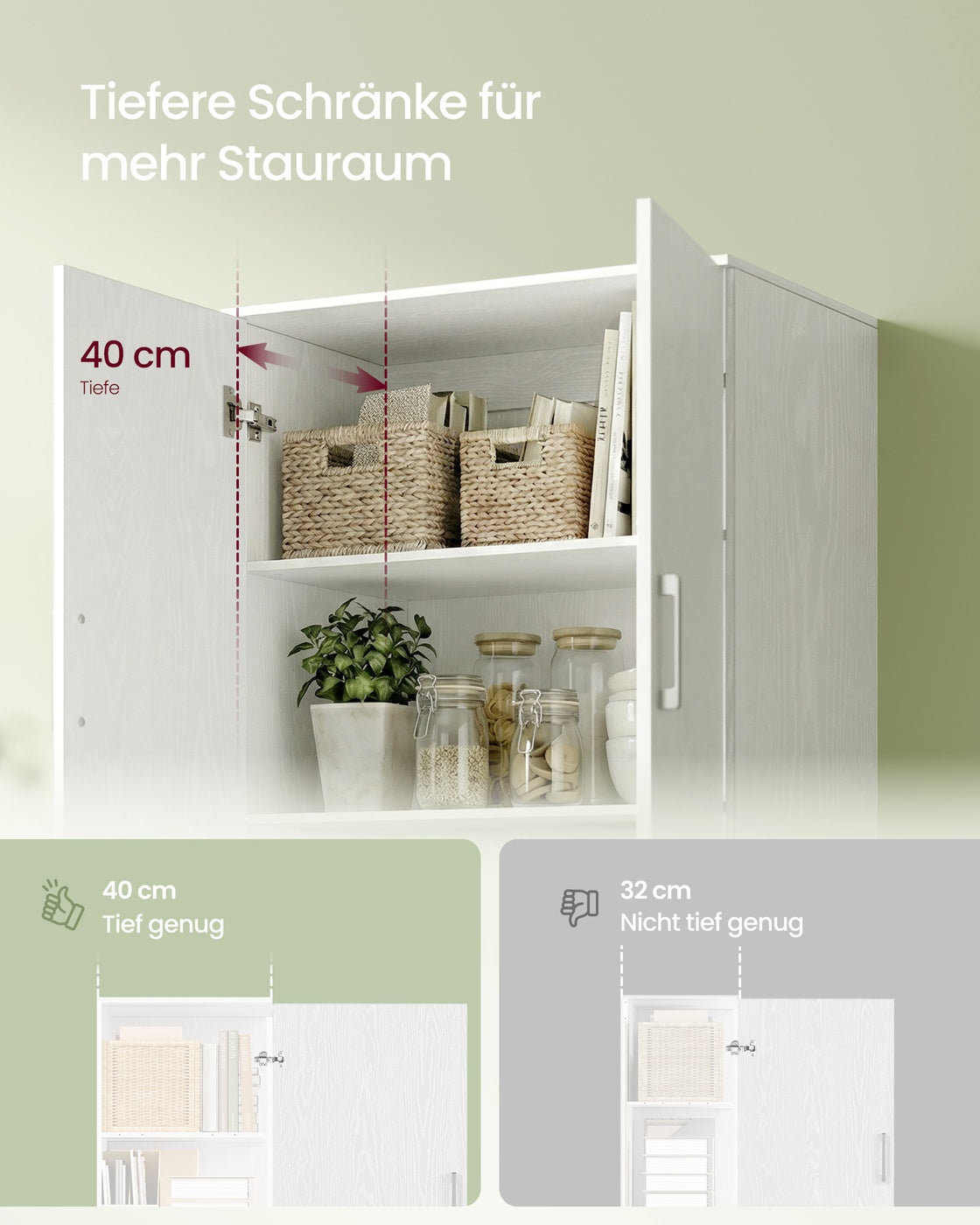 Kast - 80 x 40 x 180 cm - 4 deuren, 5 planken - Sneeuwwit - Max. belasting per plank 25 kg