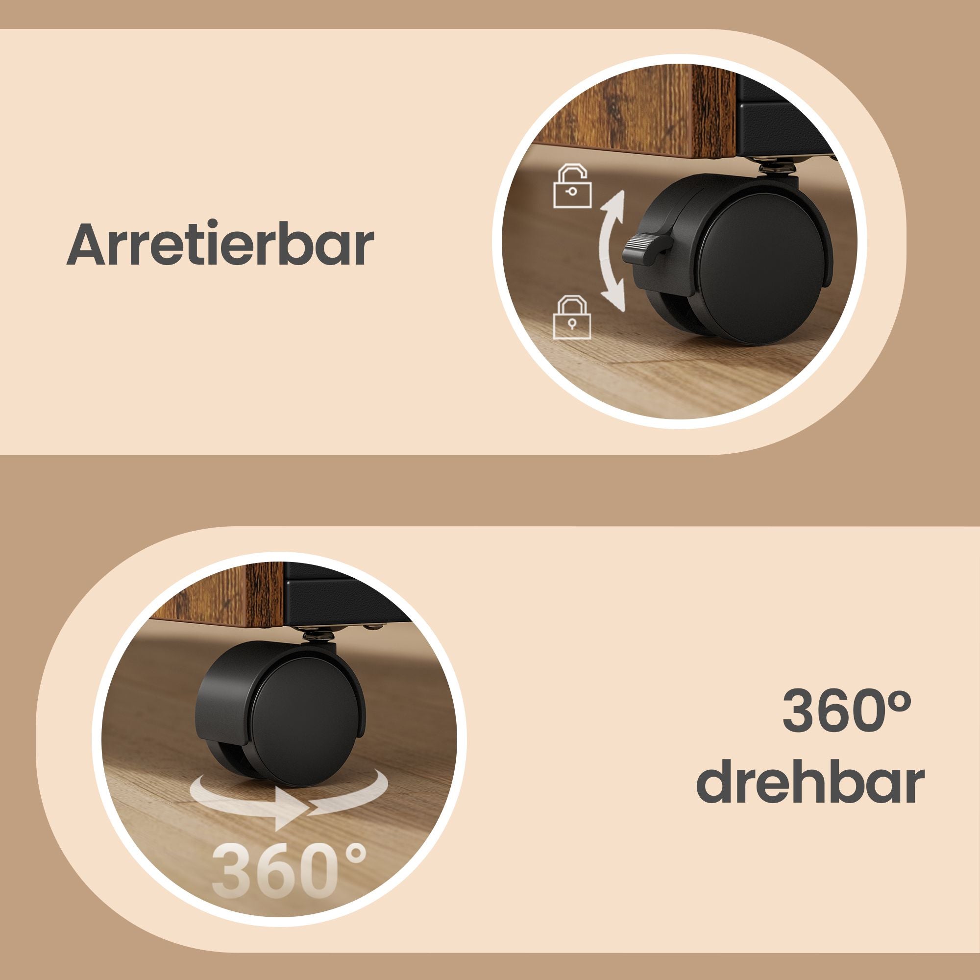 Rolcontainer - 5 Lades - Met Deur - Printerstandaard - Bruin