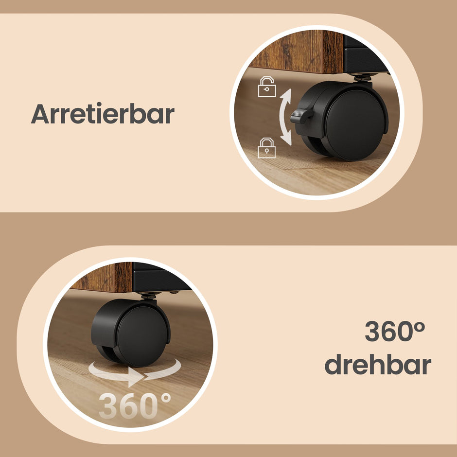 Rolcontainer - 5 Lades - Met Deur - Printerstandaard - Bruin
