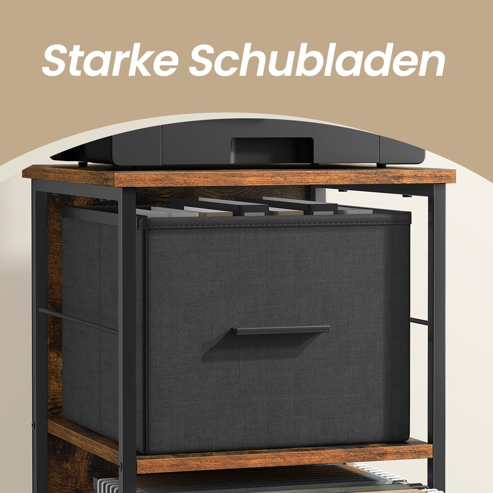 Arkivskåp – 2 lådor – Skrivarställ – Vintage Brun-Ink Svart