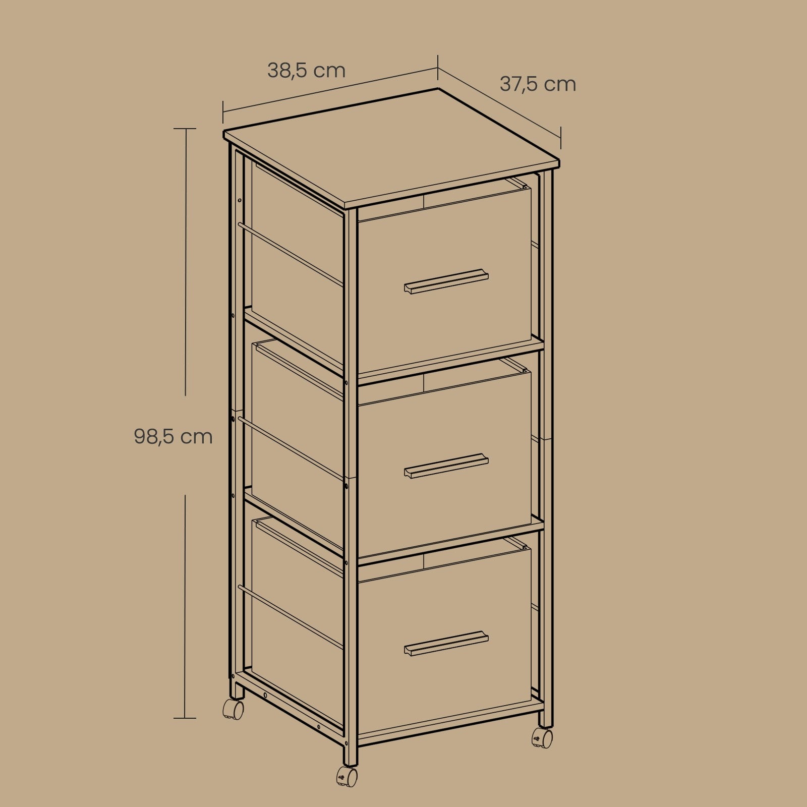 Arkivskåp – 2 lådor – Skrivarställ – Vintage Brun-Ink Svart