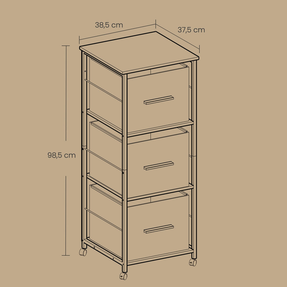 Arkivskåp – 2 lådor – Skrivarställ – Vintage Brun-Ink Svart