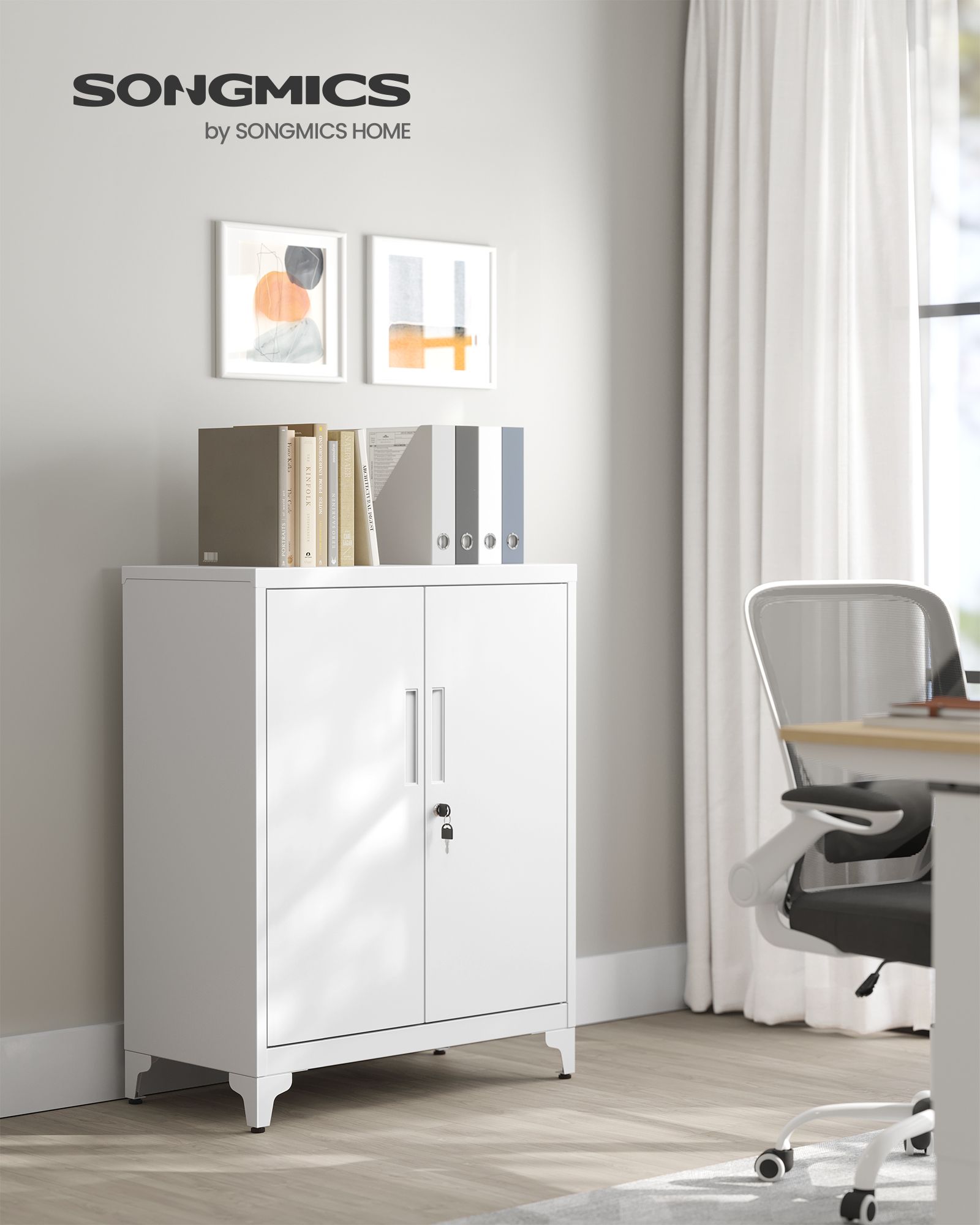 Låsbart arkivskåp med 2 dörrar - 40 × 80 × 90 cm - Matt White