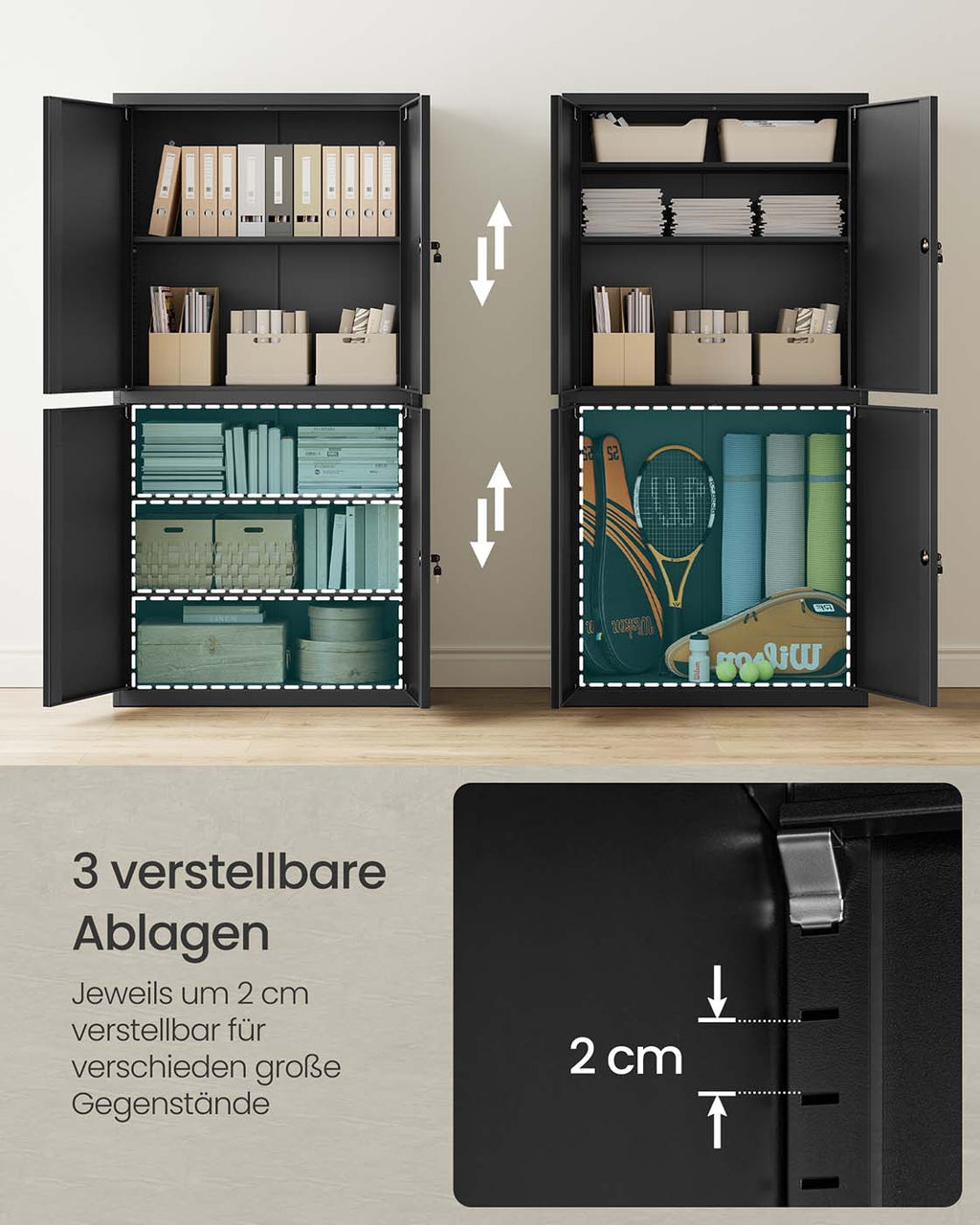 Arkivskåp med 4 dörrar och 5 nivåer 40 x 80 x 180 cm matt svart