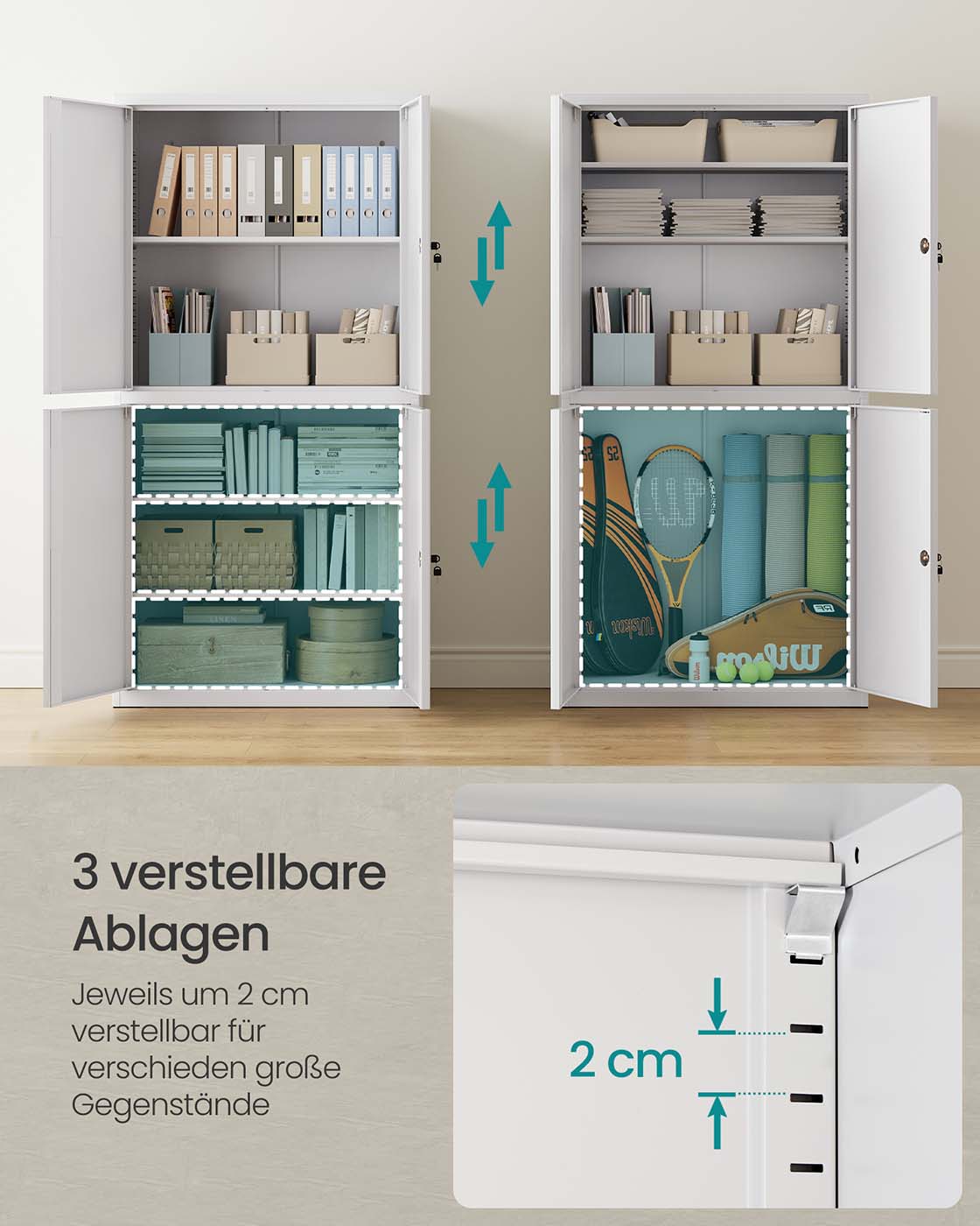 Arkivskåp med 4 dörrar och 5 nivåer 40 x 80 x 180 cm matgrå