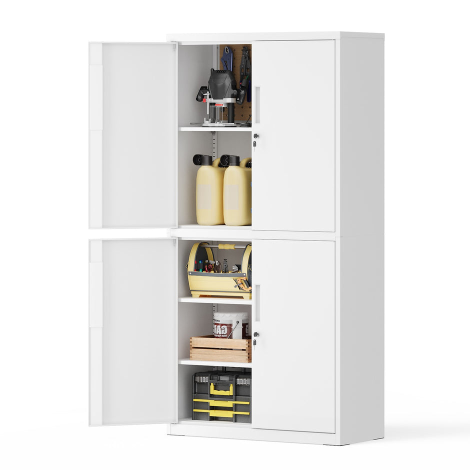 Archiefkast - 4 Deuren - 5 Verstelbare Planken - Met Slot - Wit