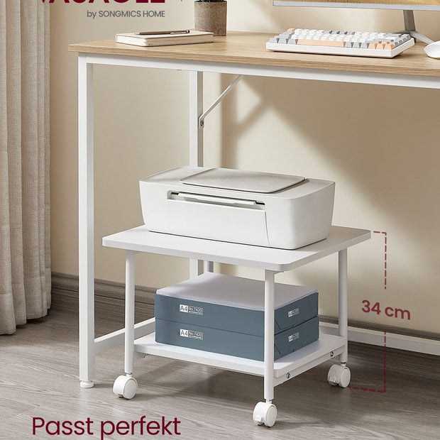 Printertafel - Op Wielen - 2 Niveaus - Wit