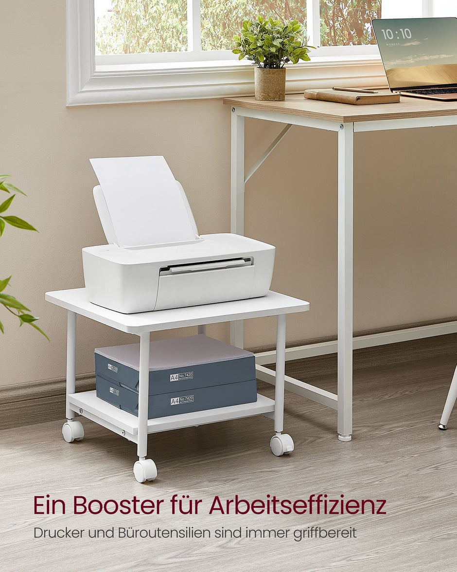 Printertafel - Op Wielen - 2 Niveaus - Wit