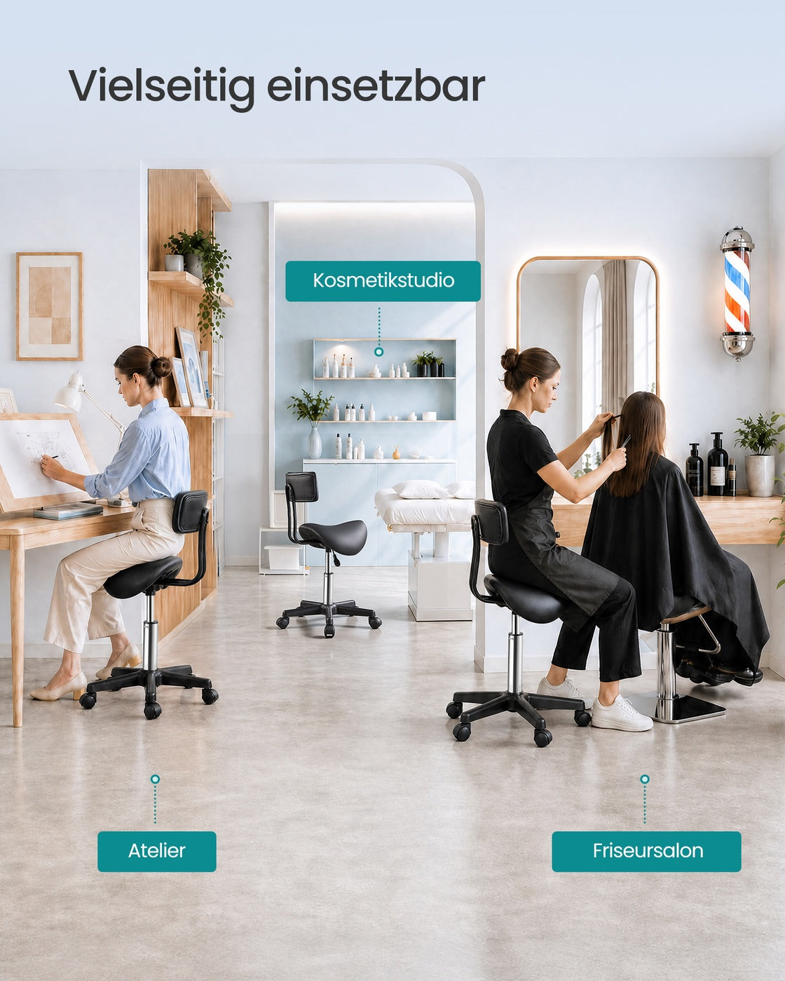 Zadelkruk - Ergonomisch - Op Wielen - 360° Draaibaar - Inktzwart