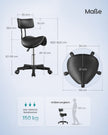 Zadelkruk - Ergonomisch - Op Wielen - 360° Draaibaar - Inktzwart