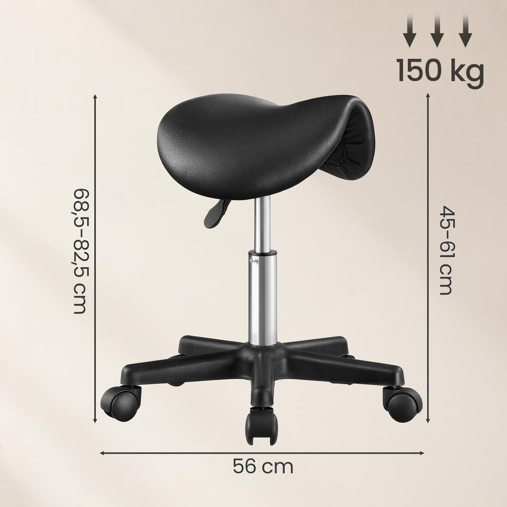Zadelkruk - Ergonomisch - Op Wielen - In Hoogte Verstelbaar - Zwart