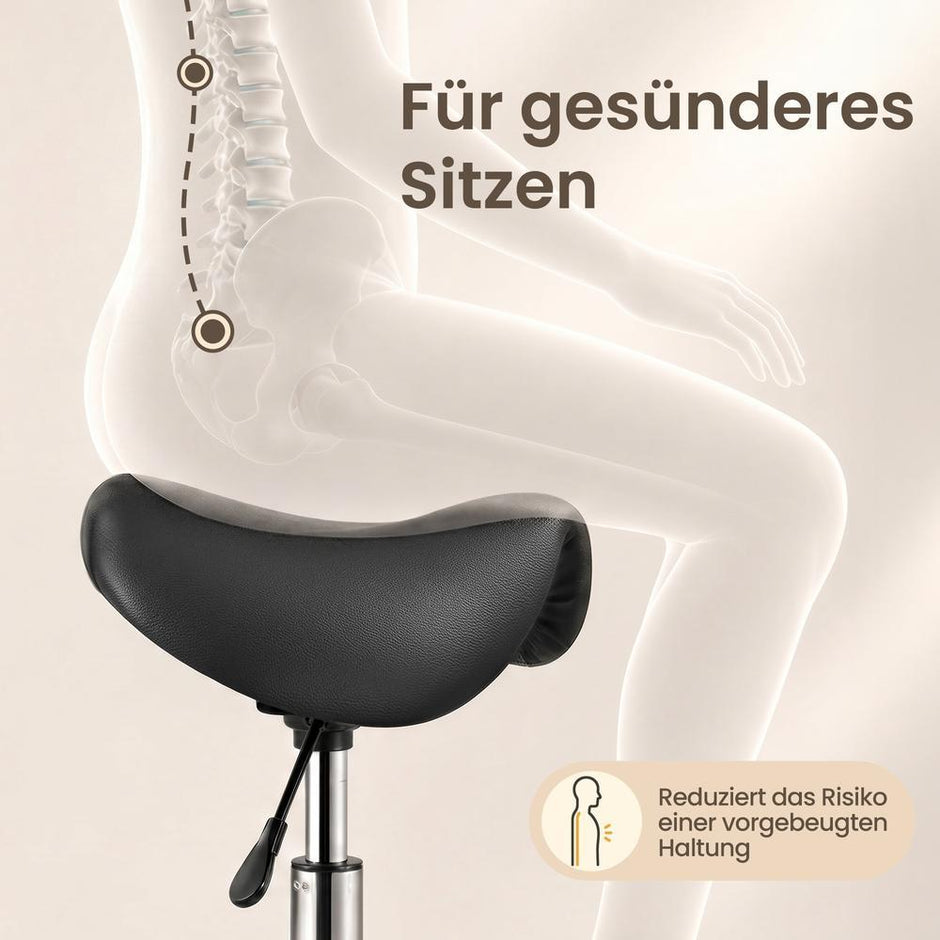 Zadelkruk - Ergonomisch - Op Wielen - In Hoogte Verstelbaar - Zwart