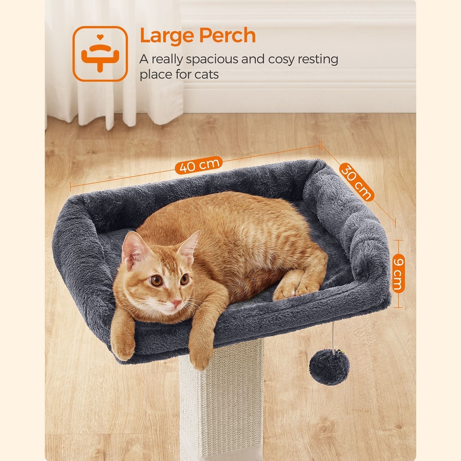 Scratching Post - Cat Tree - med plyschplattform - 40 x 30 cm - grå